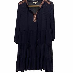 Daniel Rain Navy Blue Swiss Dot Tassel Dress Sz M